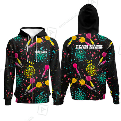 Customized Darts Team Uniform Shirt, Funny Colorful Donuts Darts and Dartboard, Personalized Name And Team Name