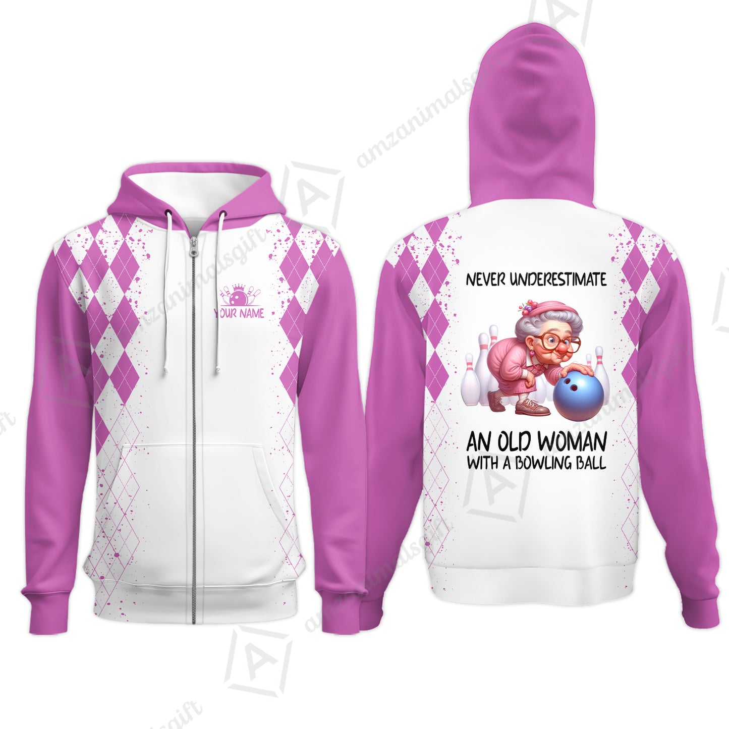 Custom Bowling Jersey Polo Shirt, Never Underestimate An Old Woman With A Bowling Ball, Personalized Name & Team Name