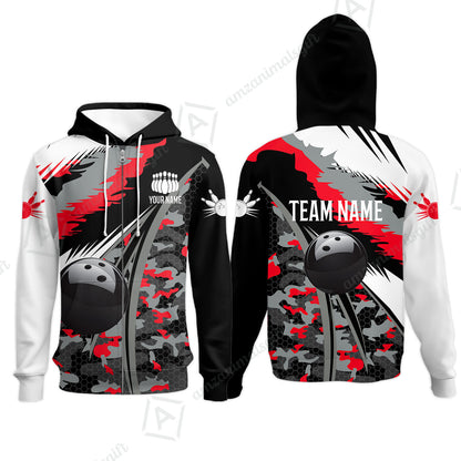 Custom Bowling Team Jersey, Personalized Long Sleeve Jersey Shirt Camo Bowling Shirt with Name & Team Name