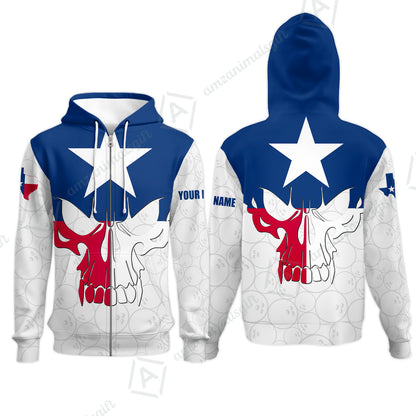Custom Bowling Jersey Polo Shirt, Bowling Texas Flag Skull, Custom Bowling Jersey Team Shirt For Players With Name and Team Name