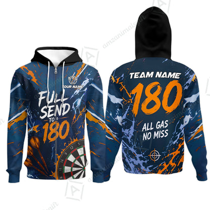 Customized Darts Team Jersey, Full Send To 180, All Gas No Miss, Personalized Polo Shirt For Players With Name & Team Name