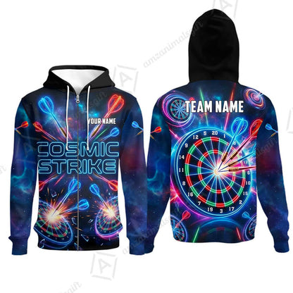 Custom Darts Team Jersey, Personalized Neon Galaxy Strike Darts Polo Shirt For Players With Name & Team Name