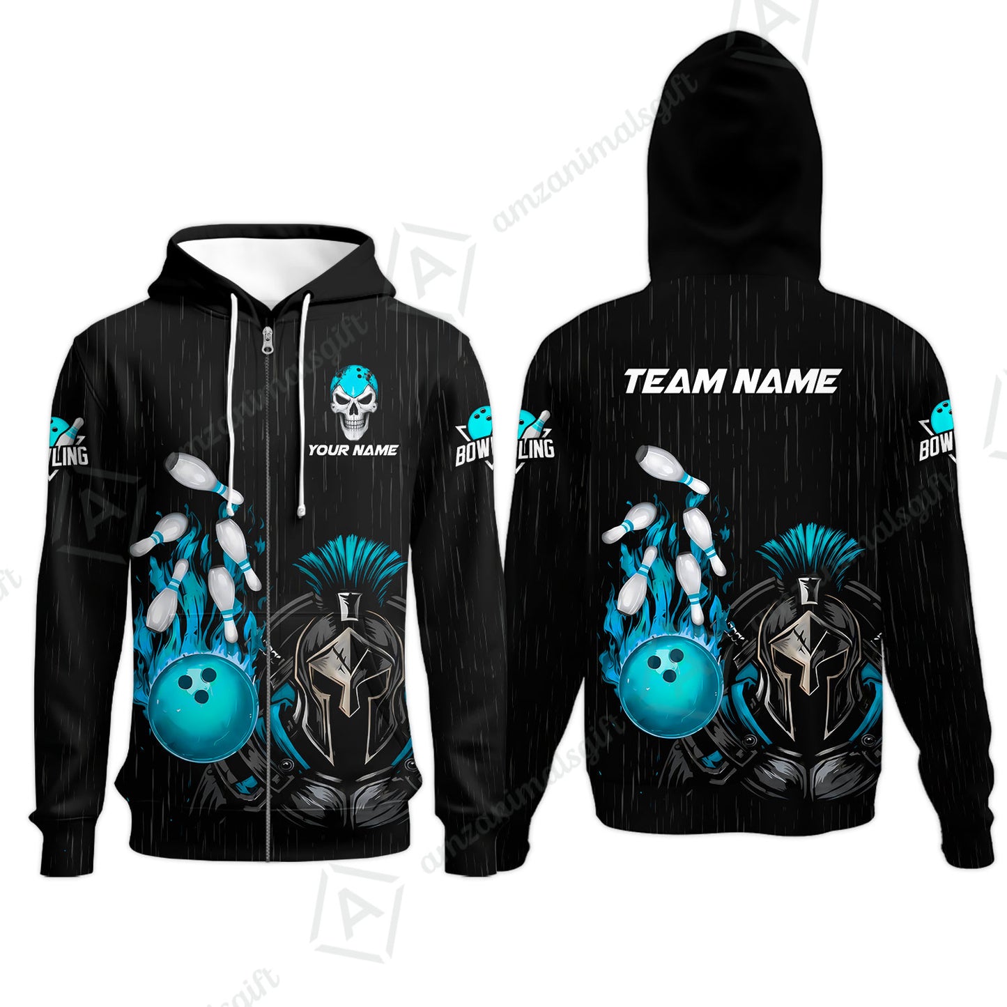 Custom Bowling Jersey Polo Shirt, Fire Bowling Knight Rain Skull Logo, Personalize Name & Team Name