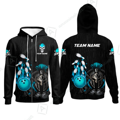 Custom Bowling Jersey Polo Shirt, Fire Bowling Knight Rain Skull Logo, Personalize Name & Team Name