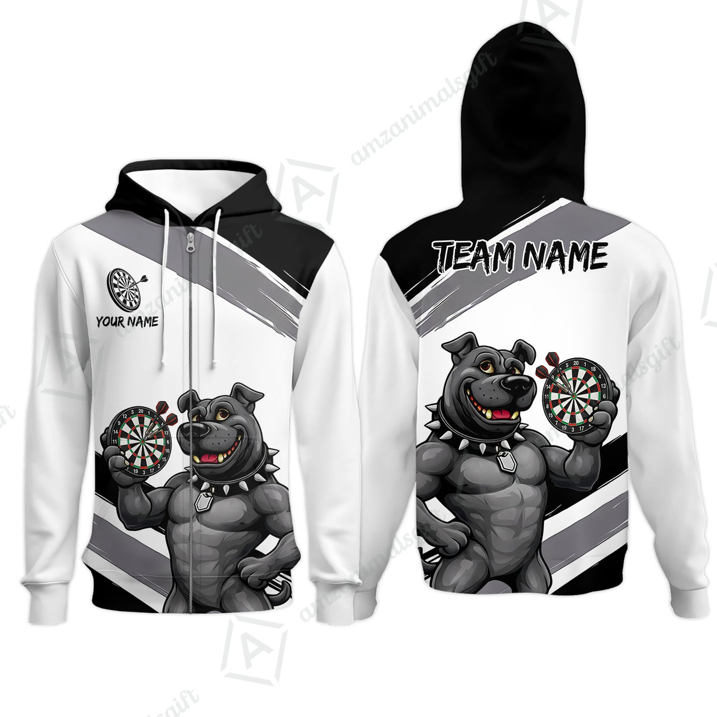 Custom Darts Jersey Polo Shirt, Pitbull Hold Dart Board, Custom Dart Jersey Team Shirt For Players With Name & Team Name