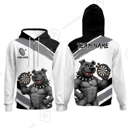 Custom Darts Jersey Polo Shirt, Pitbull Hold Dart Board, Custom Dart Jersey Team Shirt For Players With Name & Team Name