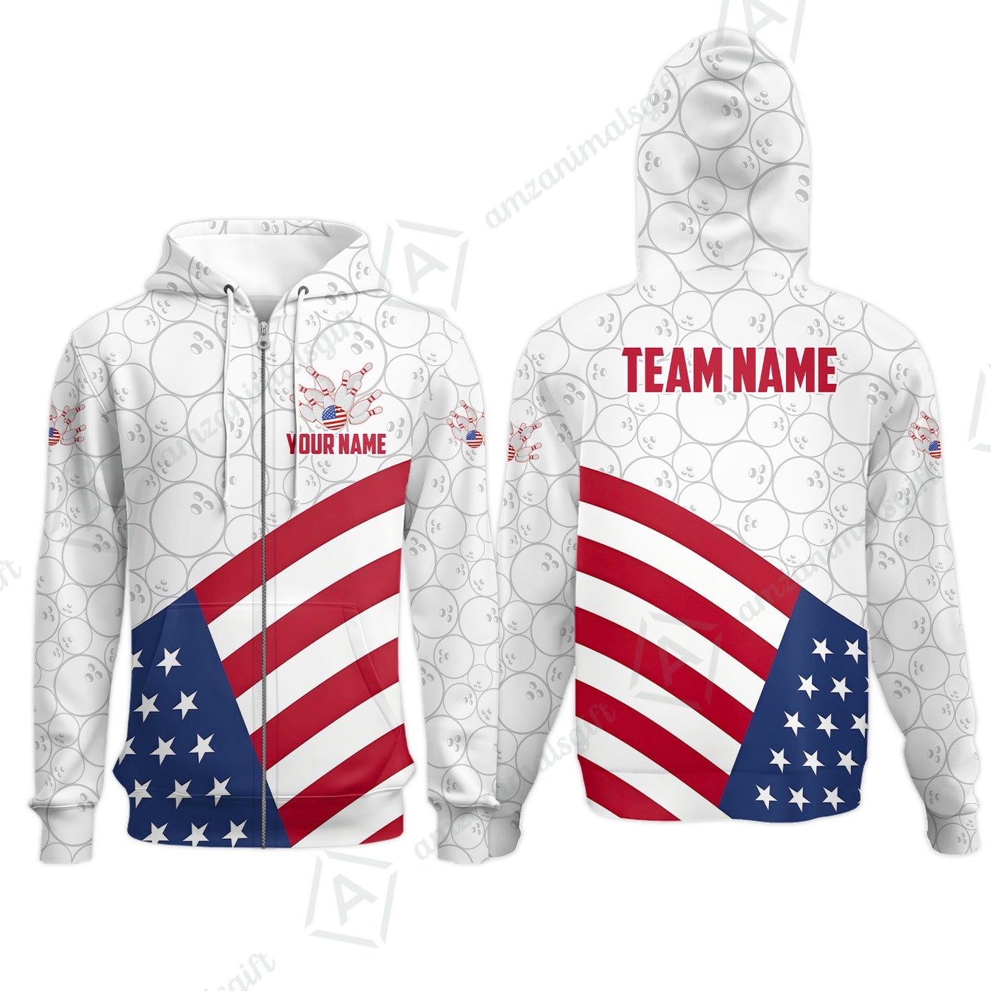 Custom Bowling Jersey Polo Shirt, Classic US Flag Diagonal Stars and Stripes, Custom Bowling Jersey Team Shirt For Players With Name and Team Name