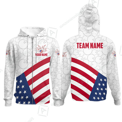 Custom Bowling Jersey Polo Shirt, Classic US Flag Diagonal Stars and Stripes, Custom Bowling Jersey Team Shirt For Players With Name and Team Name
