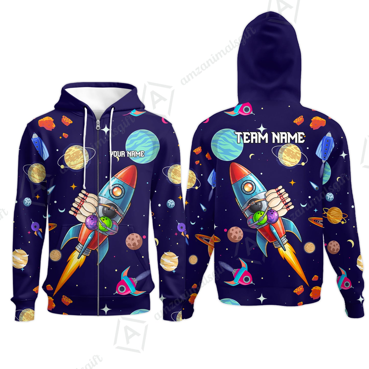 Custom Bowling Jersey Polo Shirt, Rockets Into Space, Custom Bowling Jersey Team Shirt For Players With Name and Team Name
