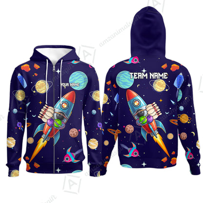 Custom Bowling Jersey Polo Shirt, Rockets Into Space, Custom Bowling Jersey Team Shirt For Players With Name and Team Name