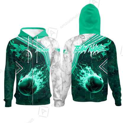 Customized Bowling Unisex Polo Shirt, Fire & Smoke Bowling Ball, Bowling Uniform - Personalized Name And Team Name