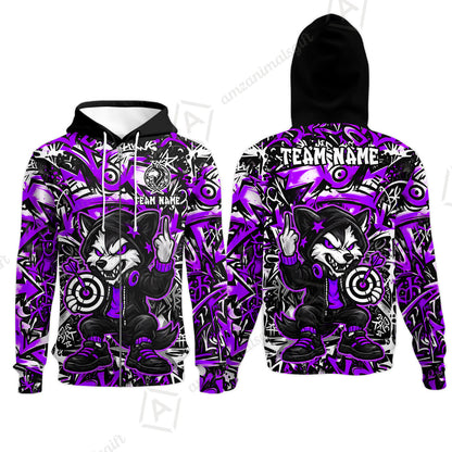 Customized Darts Team Uniform Shirt, Cool Cartoon Wolf With Dartboard, Personalized Name And Team Name