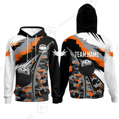 Custom Bowling Team Jersey, Personalized Long Sleeve Jersey Shirt Camo Bowling Shirt with Name & Team Name