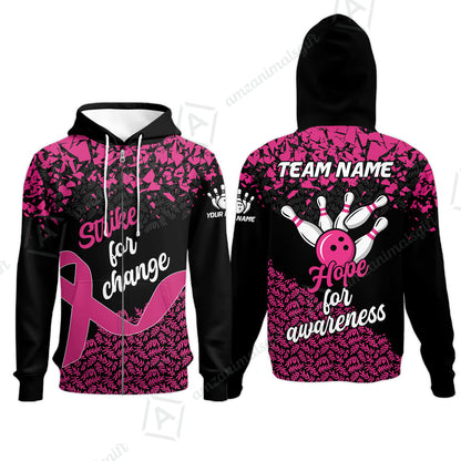Custom Bowling Jersey Uniform Shirt, Bowling Strike For Change Team Shirt For Players With Name & Team Name