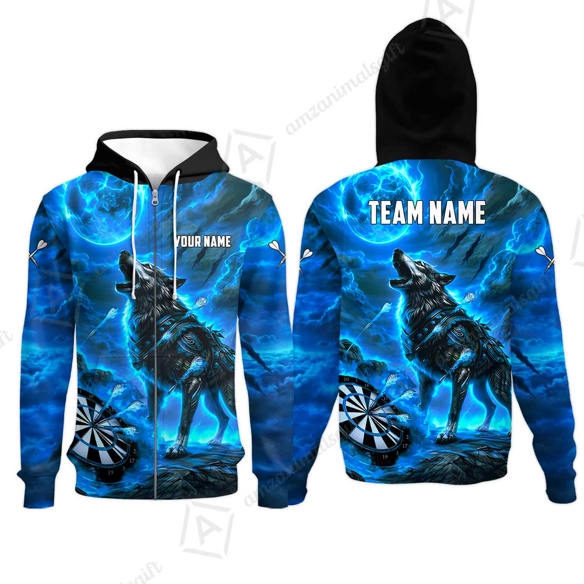 Custom Darts Team Jersey, Personalized Flaming Wolf Jersey Shirt For Players With Name & Team Name