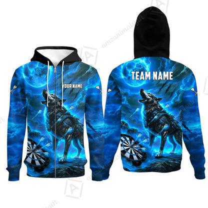 Custom Darts Team Jersey, Personalized Flaming Wolf Jersey Shirt For Players With Name & Team Name