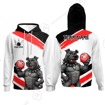 Custom Bowling Jersey Polo Shirt, Pitbull Hold Bowling Ball, Custom Bowling Jersey Team Shirt For Players With Name & Team Name