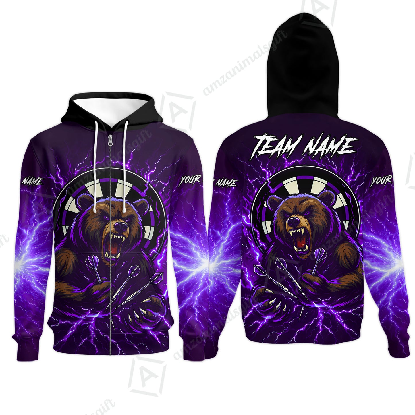 Custom Darts Team Long Sleeve Polo Shirt, Personalized Bear Thunder Lightning Darts Shirt with Name & Team Name