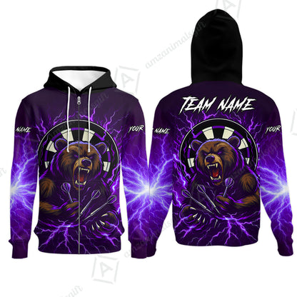 Custom Darts Team Long Sleeve Polo Shirt, Personalized Bear Thunder Lightning Darts Shirt with Name & Team Name