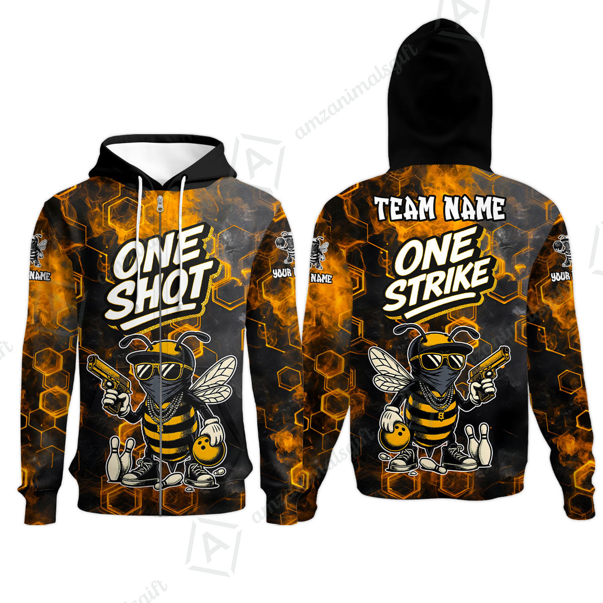 Customized Bowling Unisex Polo Shirt, One Shot HipHop Bee Bowling, Bowling Uniform - Personalized Name And Team Name