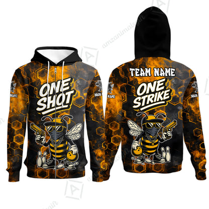 Customized Bowling Unisex Polo Shirt, One Shot HipHop Bee Bowling, Bowling Uniform - Personalized Name And Team Name