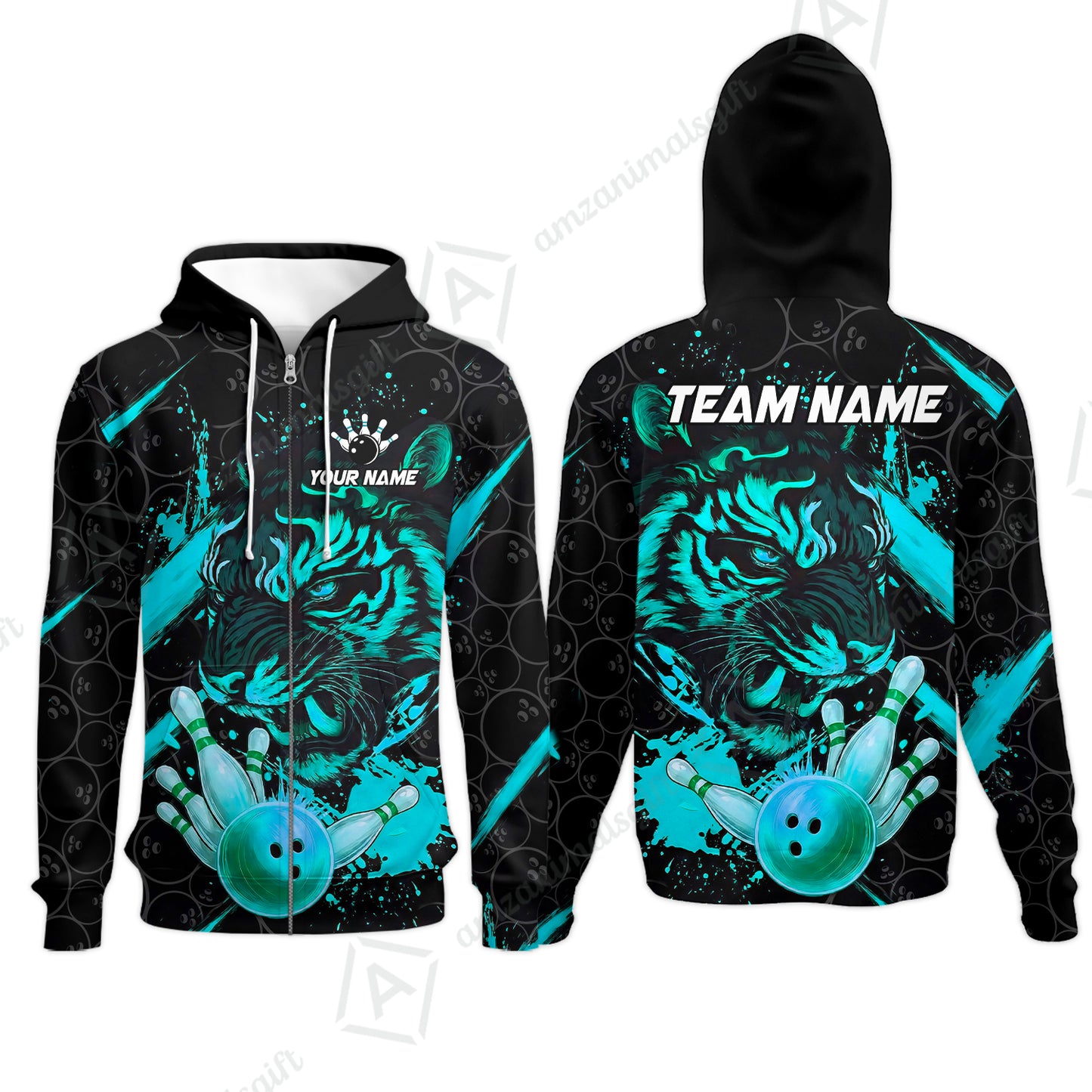 Customized Bowling Unisex Polo Shirt, Tiger Ball Striking Pins, Bowling Uniforms, Personalized Name And Team Name