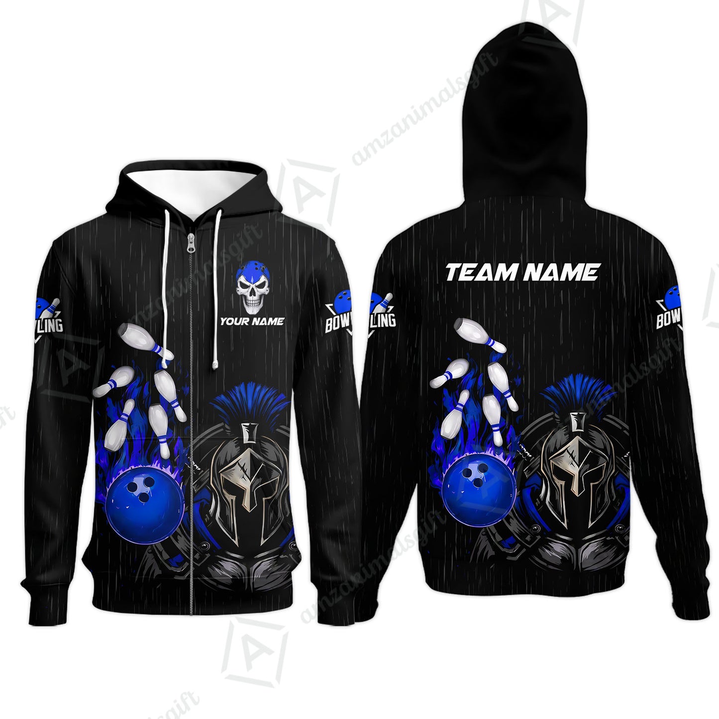 Custom Bowling Jersey Polo Shirt, Fire Bowling Knight Rain Skull Logo, Personalize Name & Team Name