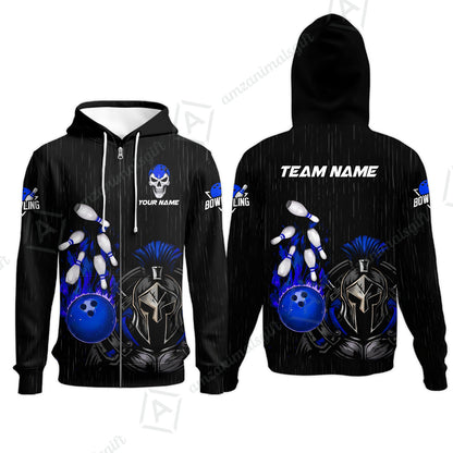 Custom Bowling Jersey Polo Shirt, Fire Bowling Knight Rain Skull Logo, Personalize Name & Team Name