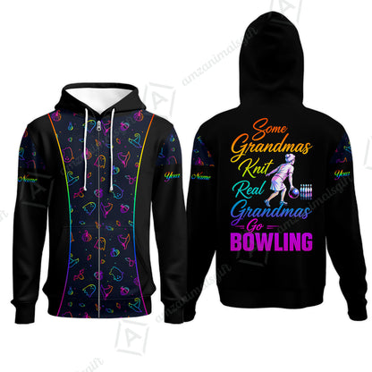 Custom Bowling Jersey Polo Shirt, Some Grandmas Bowl Real Grandmas Play Bowling Halloween Rainbow Pattern, Personalized Name And Team Name