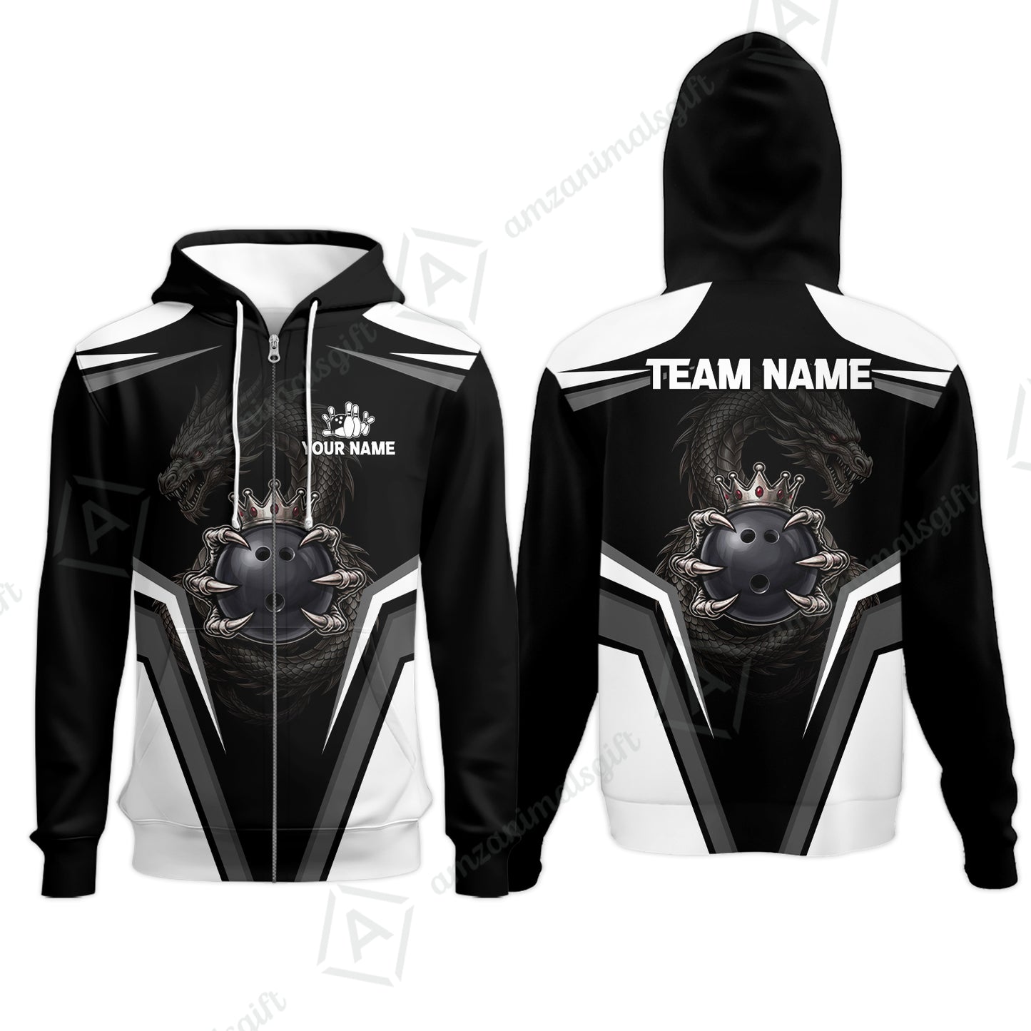 Custom Bowling Jersey Polo Shirt, Gothic Dark Dragon Royal Crown, Custom Bowling Jersey Team Shirt For Players With Name and Team Name