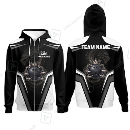 Custom Bowling Jersey Polo Shirt, Gothic Dark Dragon Royal Crown, Custom Bowling Jersey Team Shirt For Players With Name and Team Name