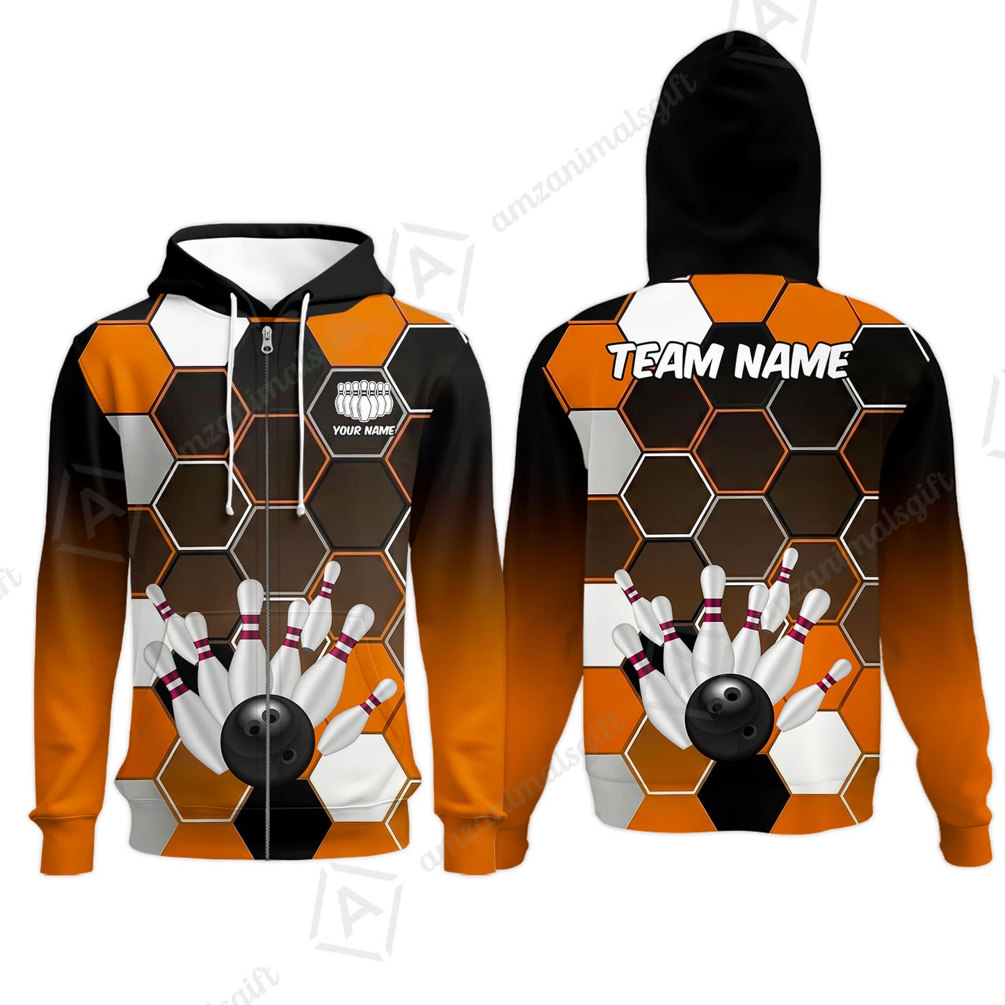 Customized Bowling Unisex Polo Shirt, Hexagon Pattern Bowling, Bowling Uniform - Personalized Name Team Name For Bowlers