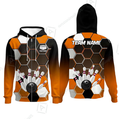 Customized Bowling Unisex Polo Shirt, Hexagon Pattern Bowling, Bowling Uniform - Personalized Name Team Name For Bowlers