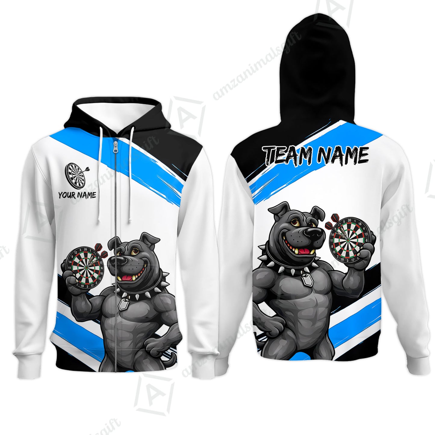 Custom Darts Jersey Polo Shirt, Pitbull Hold Dart Board, Custom Dart Jersey Team Shirt For Players With Name & Team Name