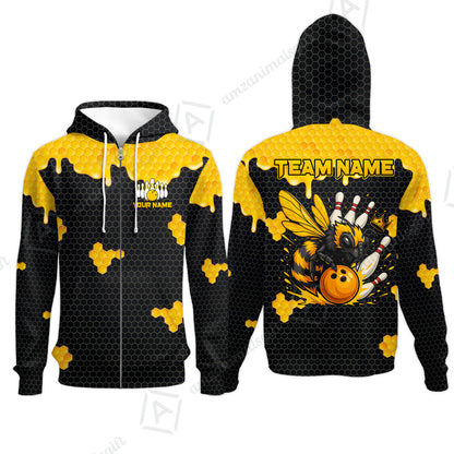 Custom Bowling Jersey Polo Shirt, Golden Honeycomb Hornet, Custom Bowling Jersey Team Shirt For Players With Name and Team Name