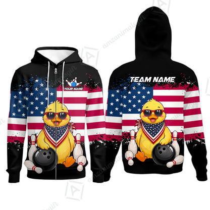 Custom Bowling Jersey Polo Shirt, Animal With Glasses And Bandana America Flag, Personalize Name & Team Name