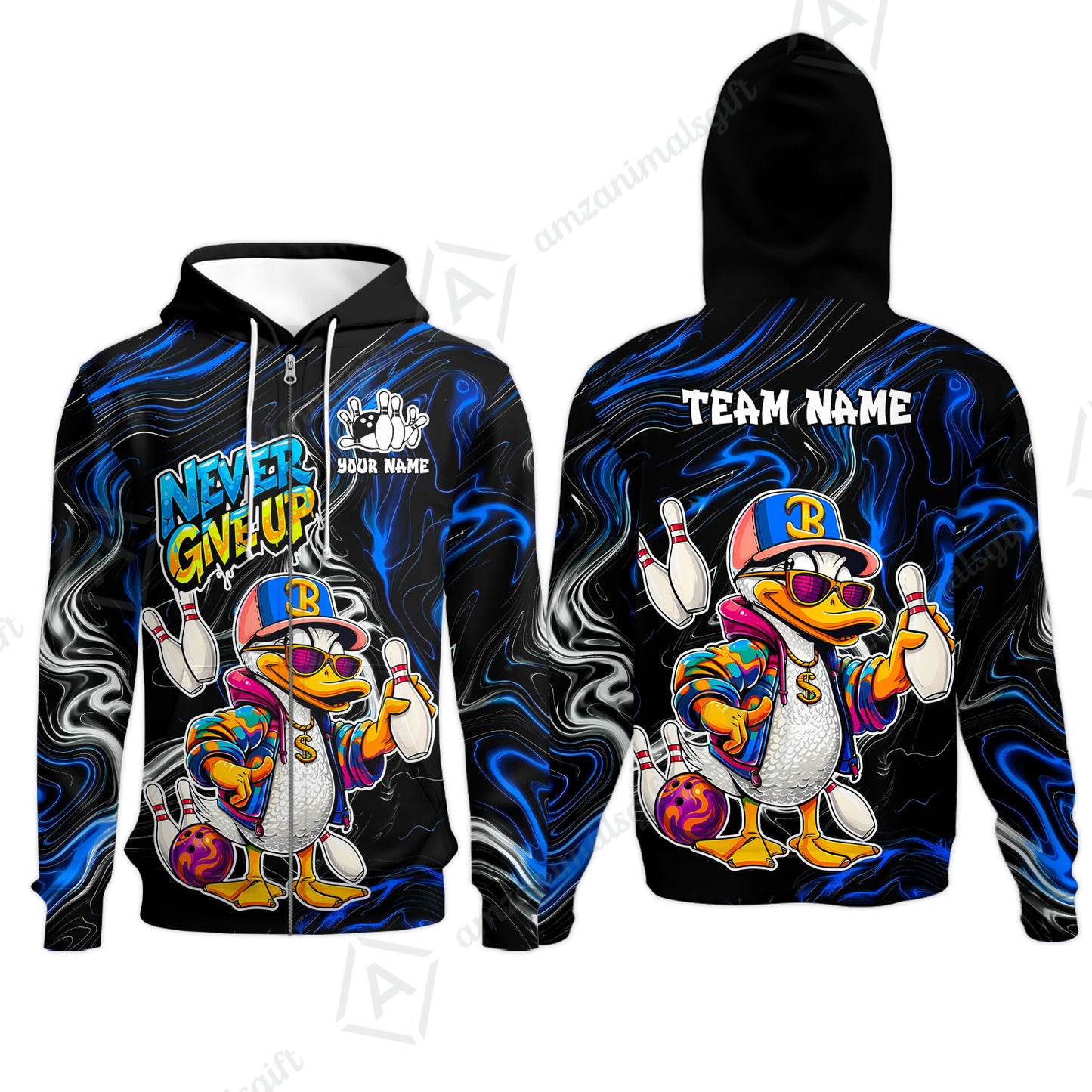 Custom Bowling Jersey Polo Shirt, Duck Never Give Up, Custom Bowling Jersey Team Shirt For Players With Name & Team Name