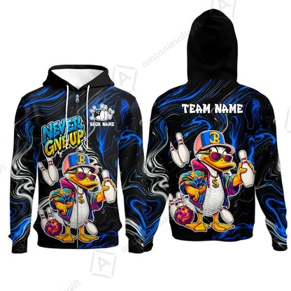 Custom Bowling Jersey Polo Shirt, Duck Never Give Up, Custom Bowling Jersey Team Shirt For Players With Name & Team Name