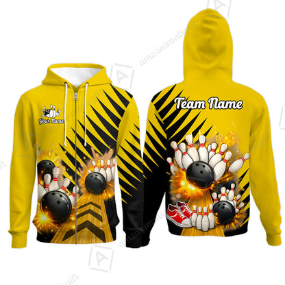 Custom Bowling Quarter Zip Polo Shirt, Yellow Bowling, Custom Bowling Quarter Zip Team Shirt For Players With Name & Team Name