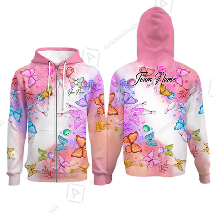 Custom Bowling Jersey Polo Shirt, Whimsical Butterfly Watercolor, Custom Bowling Jersey Team Shirt For Players With Name and Team Name