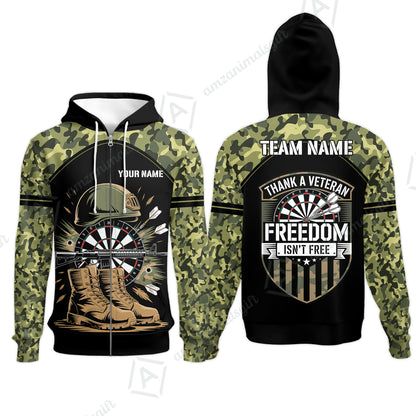 Custom Military Green Camouflage Dartboard Collar Quater-Zip Jersey Team Shirts, Customized Name Team Name Darts Team Jerseys Uniform