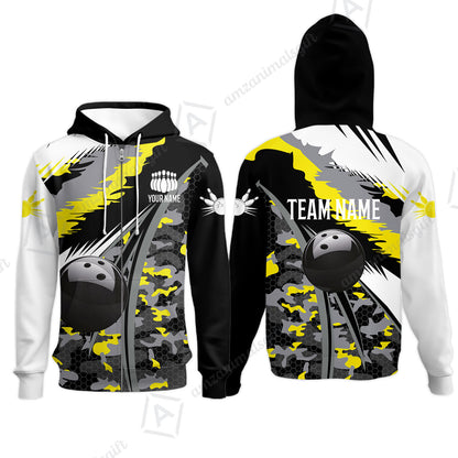 Custom Bowling Team Jersey, Personalized Long Sleeve Jersey Shirt Camo Bowling Shirt with Name & Team Name