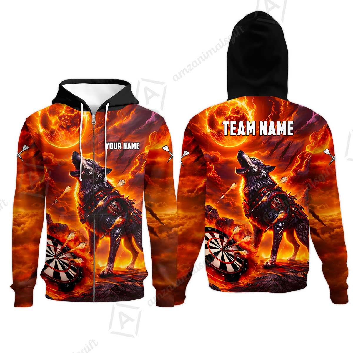 Custom Darts Team Jersey, Personalized Flaming Wolf Jersey Shirt For Players With Name & Team Name