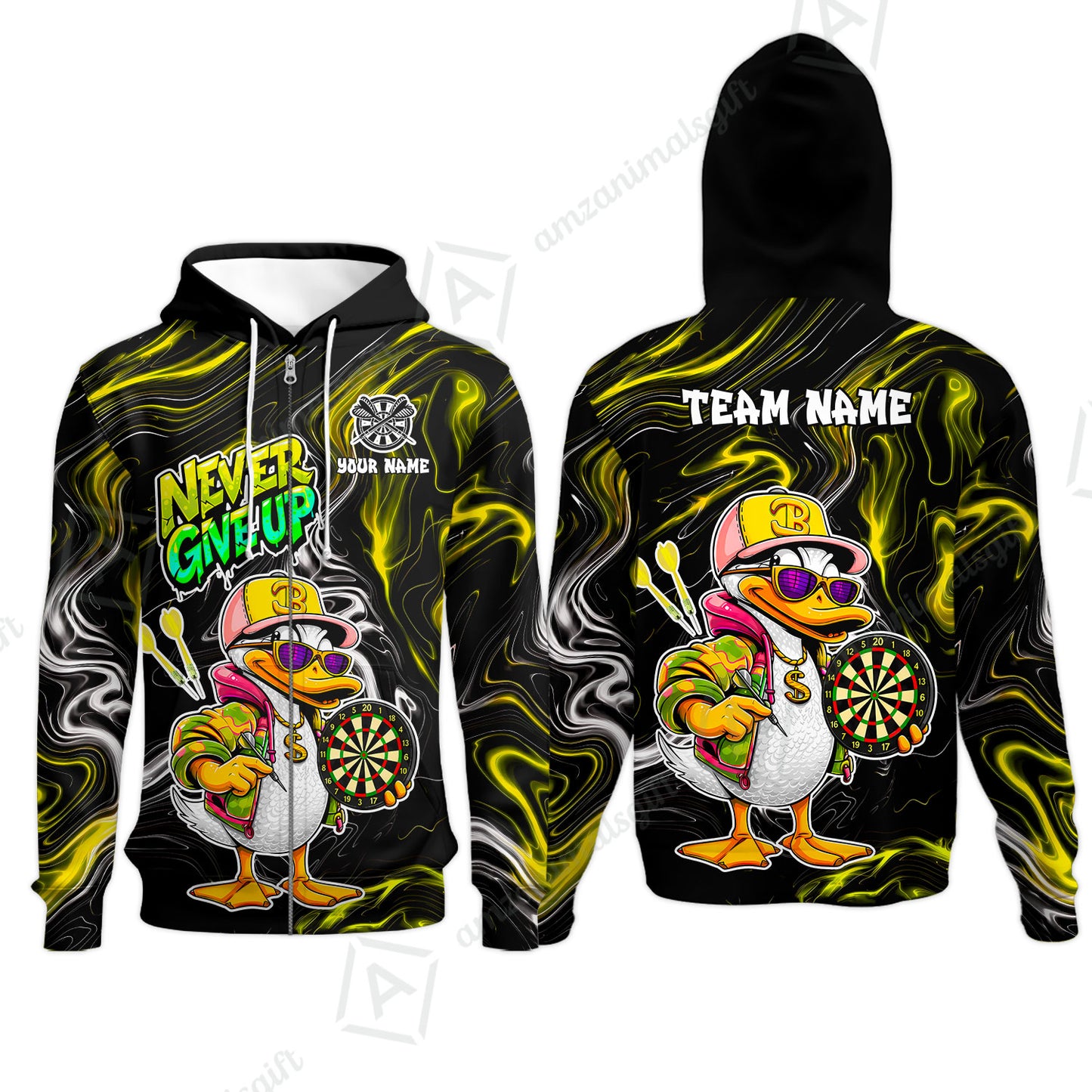 Customized Darts Team Jersey, Duck Never Give Up, Personalized Darts Name And Team Name