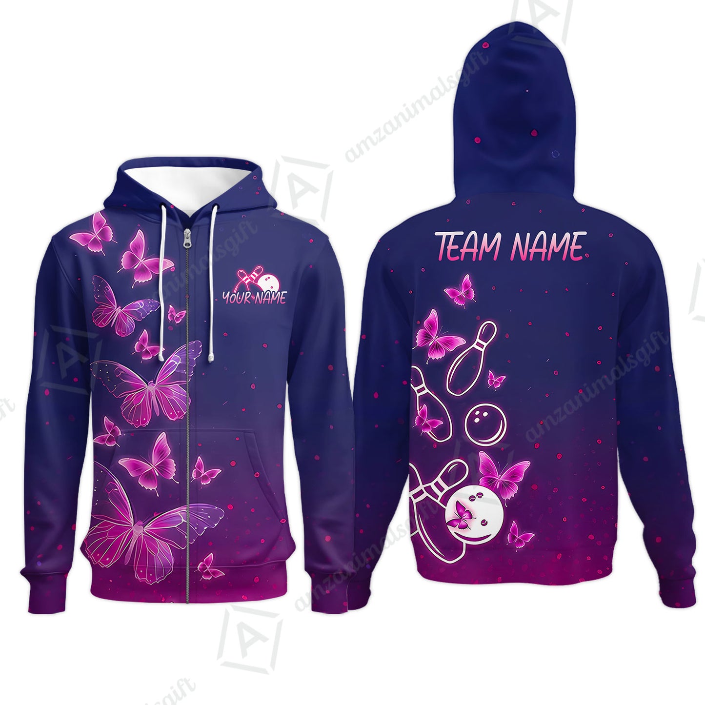 Custom Bowling Jersey Polo Shirt, Neon Butterfly Bowling, Custom Bowling Jersey Team Shirt