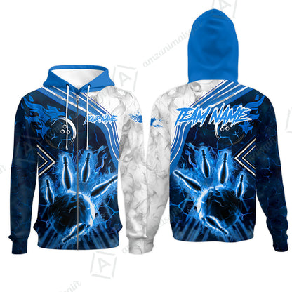 Customized Bowling Unisex Polo Shirt, Fire & Smoke Bowling Pins, Bowling Uniform - Personalized Name And Team Name