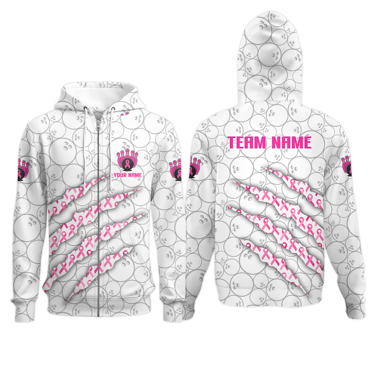 Customized Bowling Jersey, Pink Ribbon and Bowling , Uniform Bowling - Personalized Name And Team Name