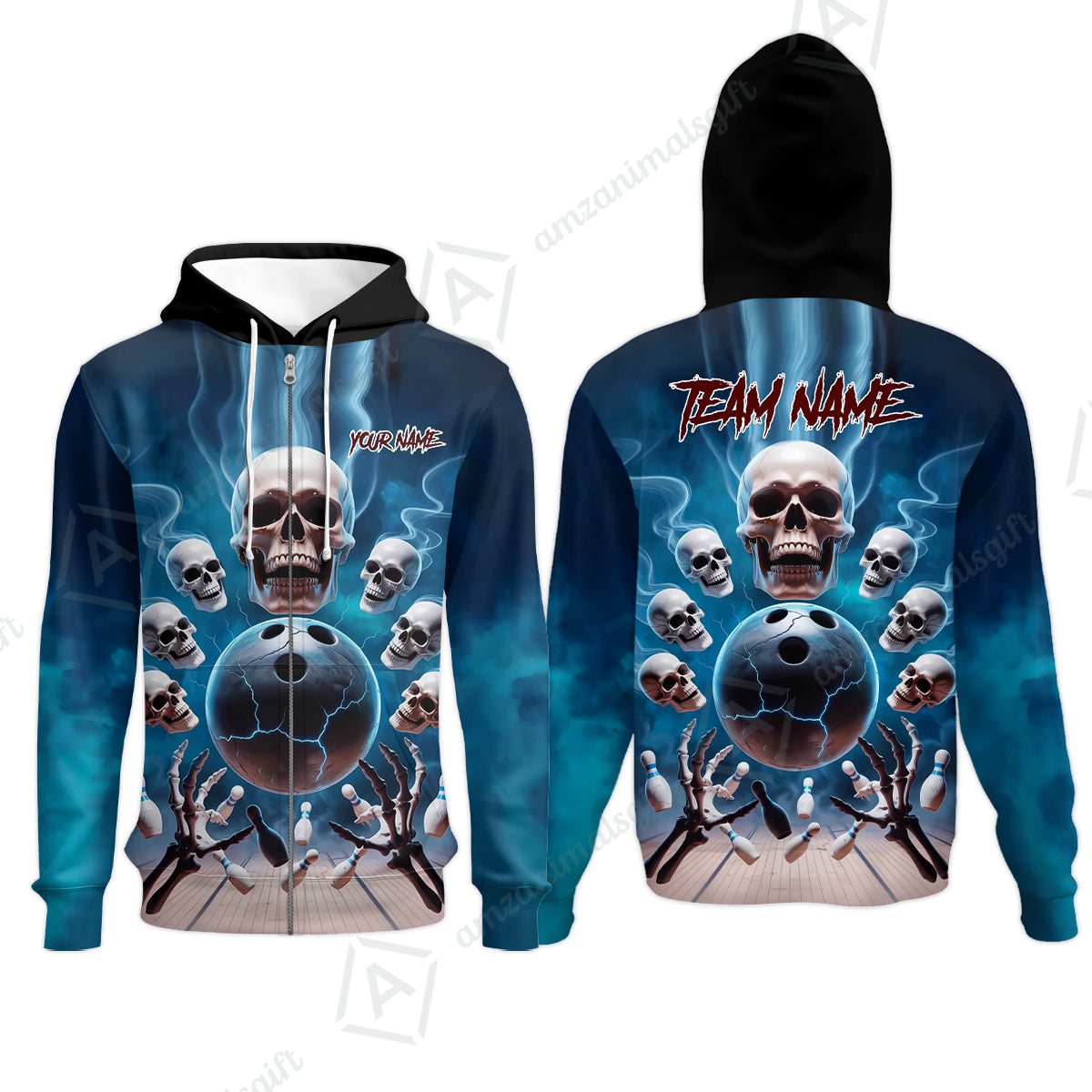 Custom Dark Fantasy Skeleton Bowling Team Jersey, Bowling Uniforms, Personalize Name And Team Name