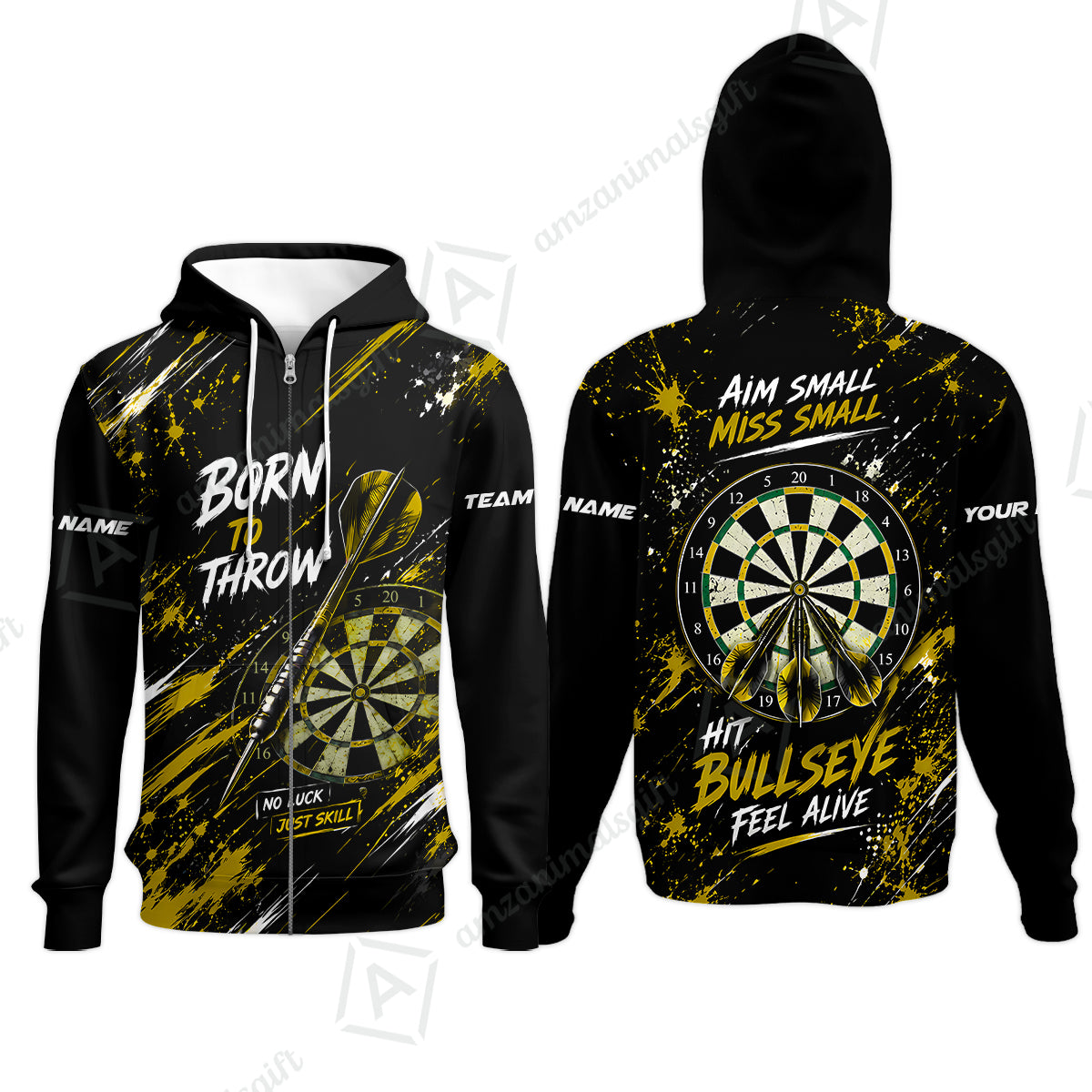 Customized Born To Throw No Luck Just Skill, Hit Bullseye Feel Alive Darts Jersey, Personalized Name And Team Name For Players