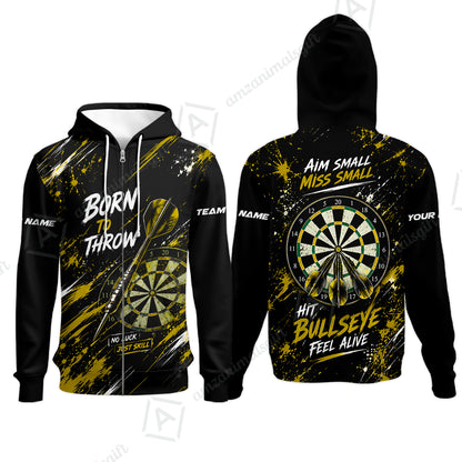 Customized Born To Throw No Luck Just Skill, Hit Bullseye Feel Alive Darts Jersey, Personalized Name And Team Name For Players